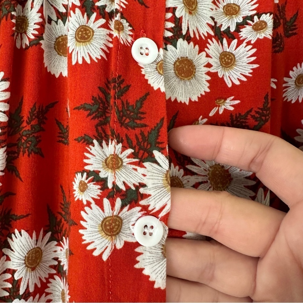 Red Daisy Maxi Skirt Pockets Women S Fall Cottagecore Flower Child Floral - Picture 8 of 12